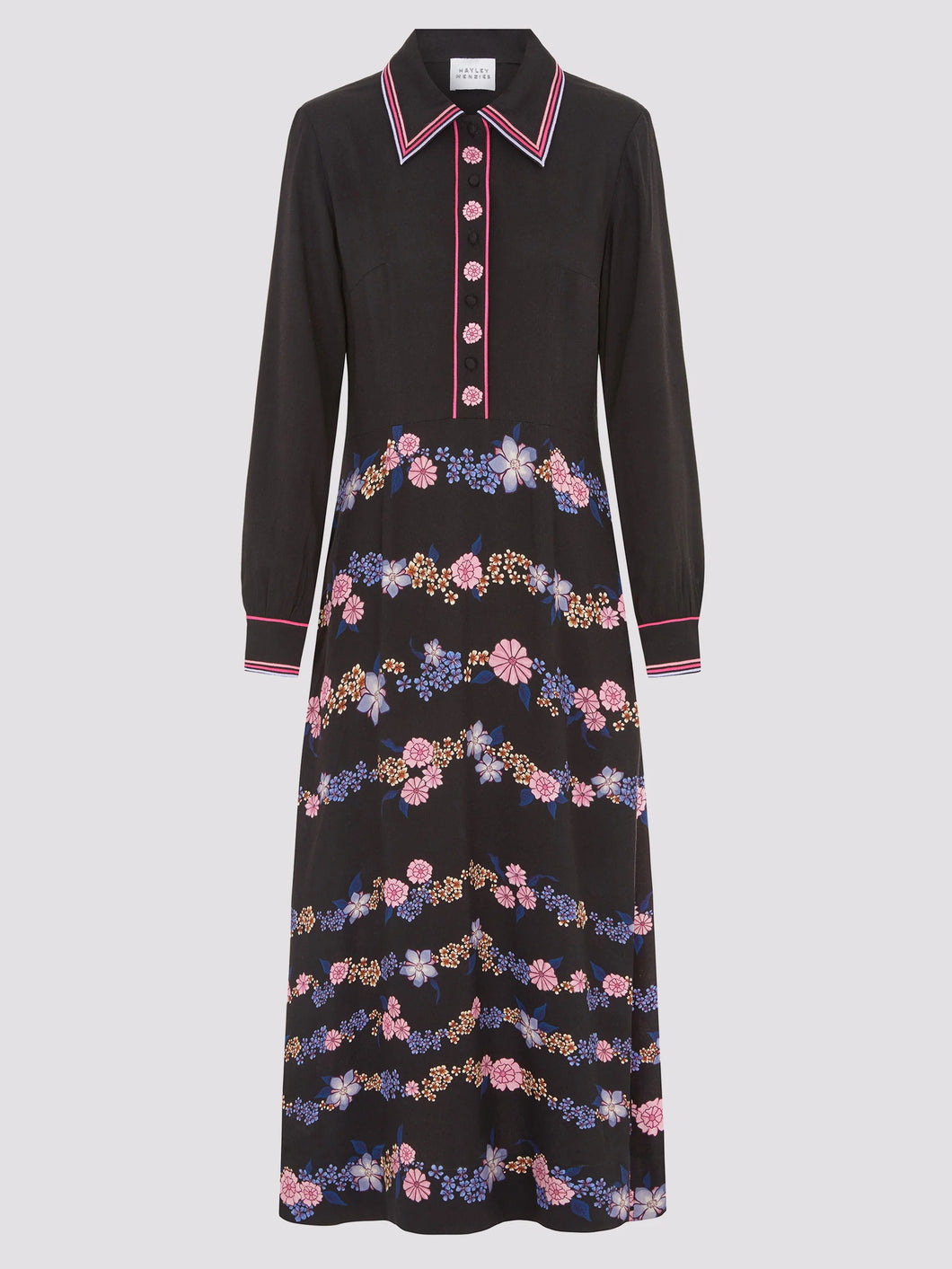 Hayley  Menzies Floral Chain Embroidered Crepe Shirt Dress