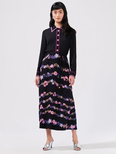 Hayley  Menzies Floral Chain Embroidered Crepe Shirt Dress
