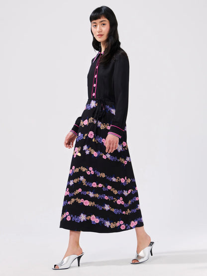 Hayley  Menzies Floral Chain Embroidered Crepe Shirt Dress