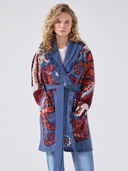 Hayley  Menzies Tibetan Tiger Merino Jacquard Short Cardigan