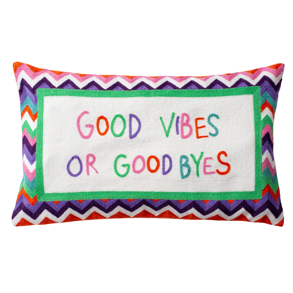Good Vibes or Good Byes Needlepoint Cushion