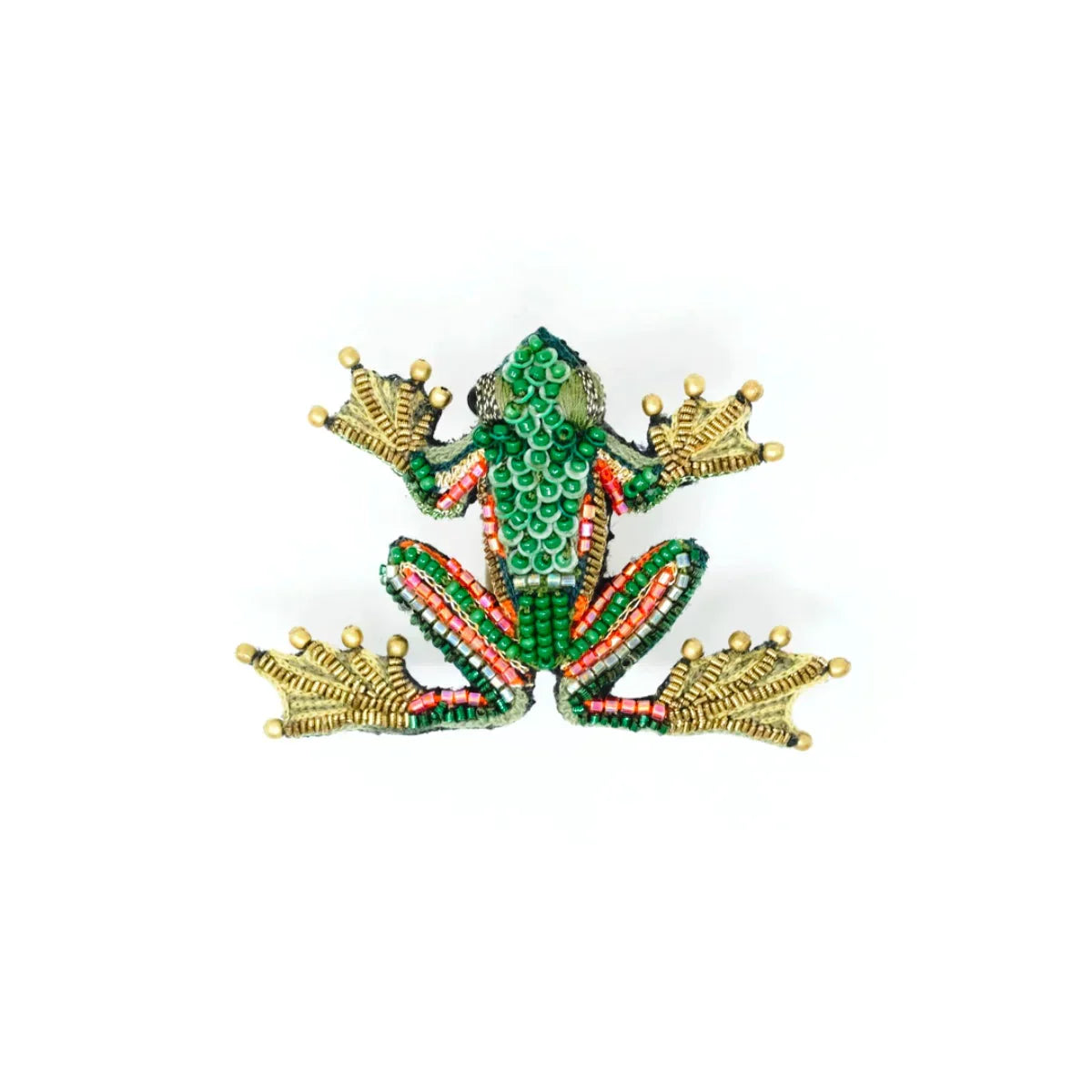 Green Flying Frog Brooch Pin