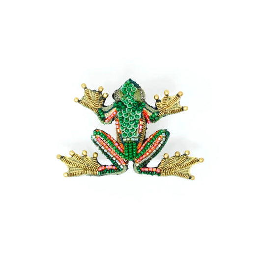 Green Flying Frog Brooch Pin