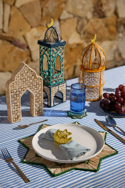 Irica Palm Two Story Minaret Candle Holder - Blue