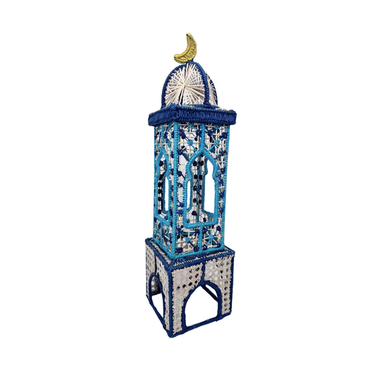 Irica Palm Two Story Minaret Candle Holder - Blue