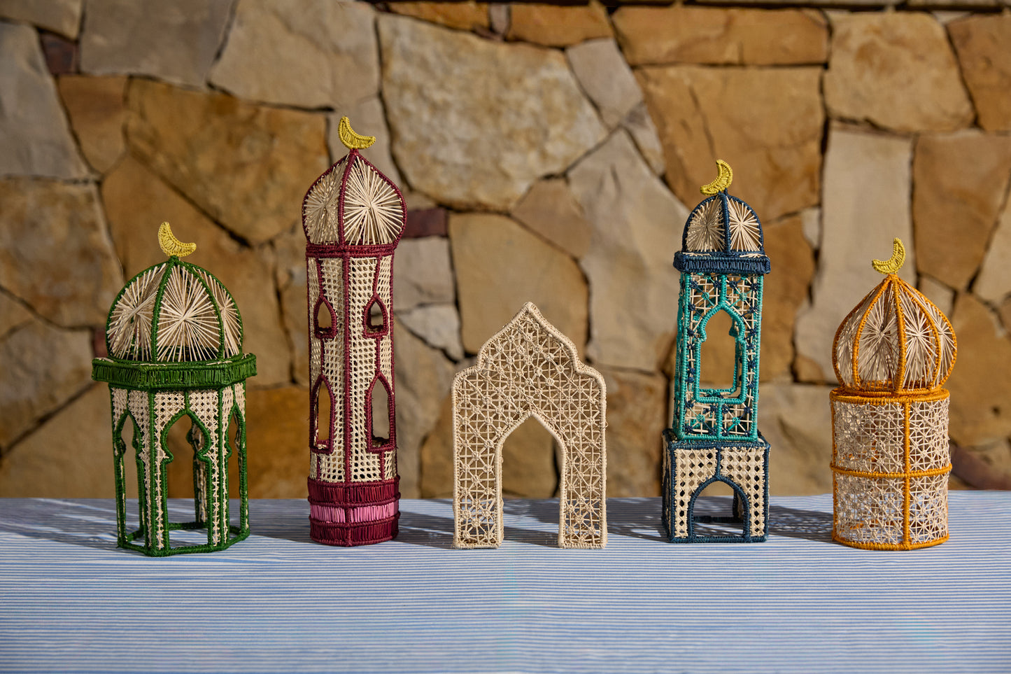 Irica Palm Two Story Minaret Candle Holder - Blue