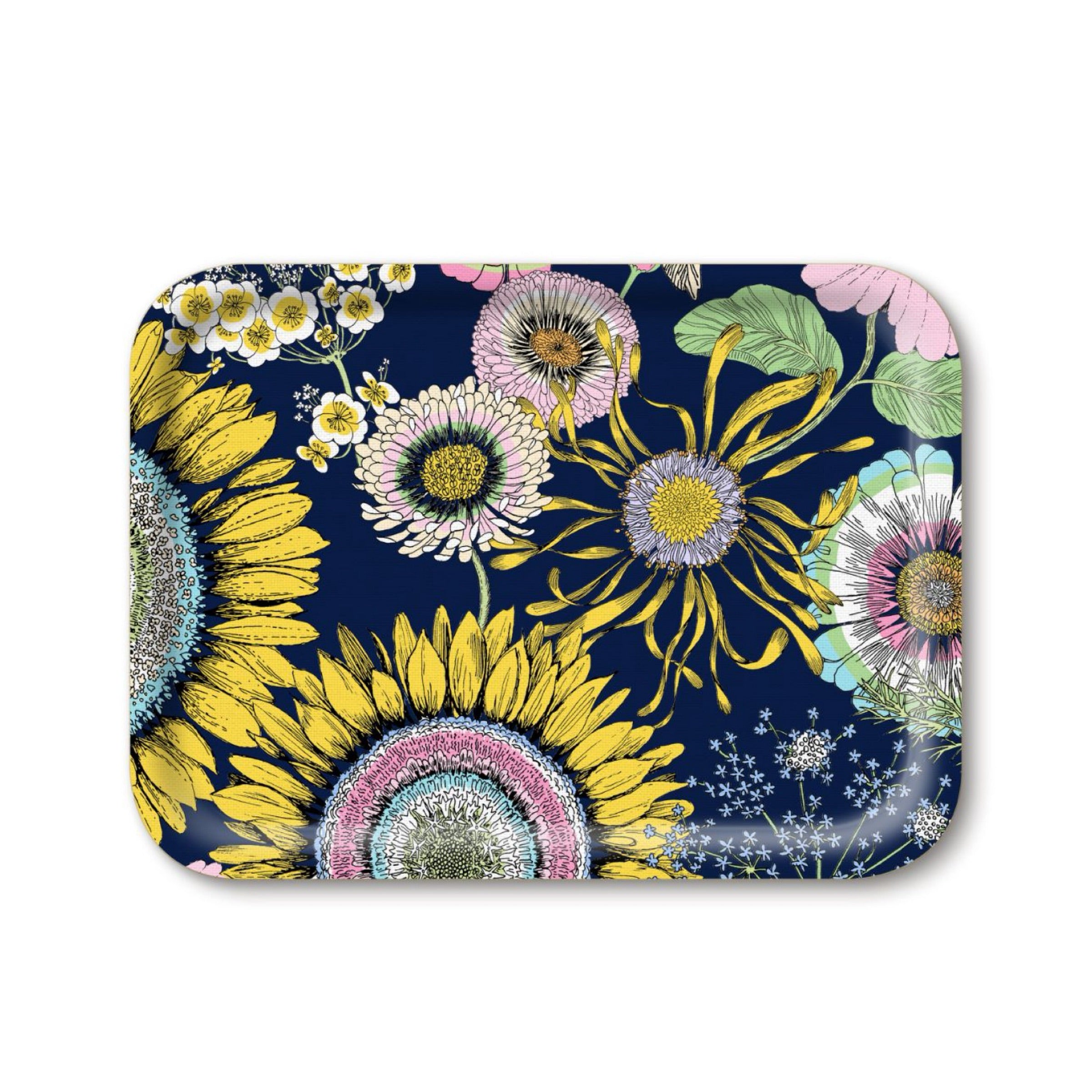 Sunflowers Navy Tray 43x33cm