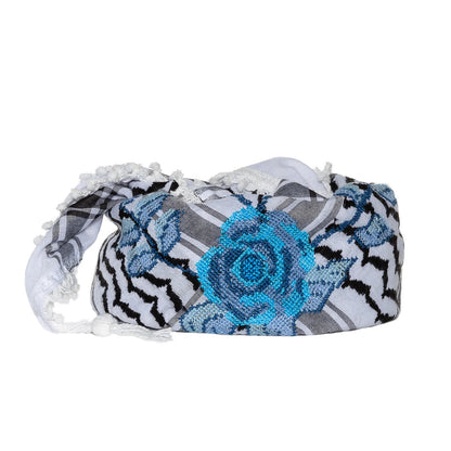 Keffiyeh Black & White with Embroidered Rose