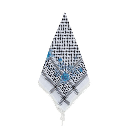 Keffiyeh Black & White with Embroidered Rose