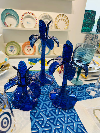 Las Palmas Hand Blown Glass Candle Holder - Royal Blue