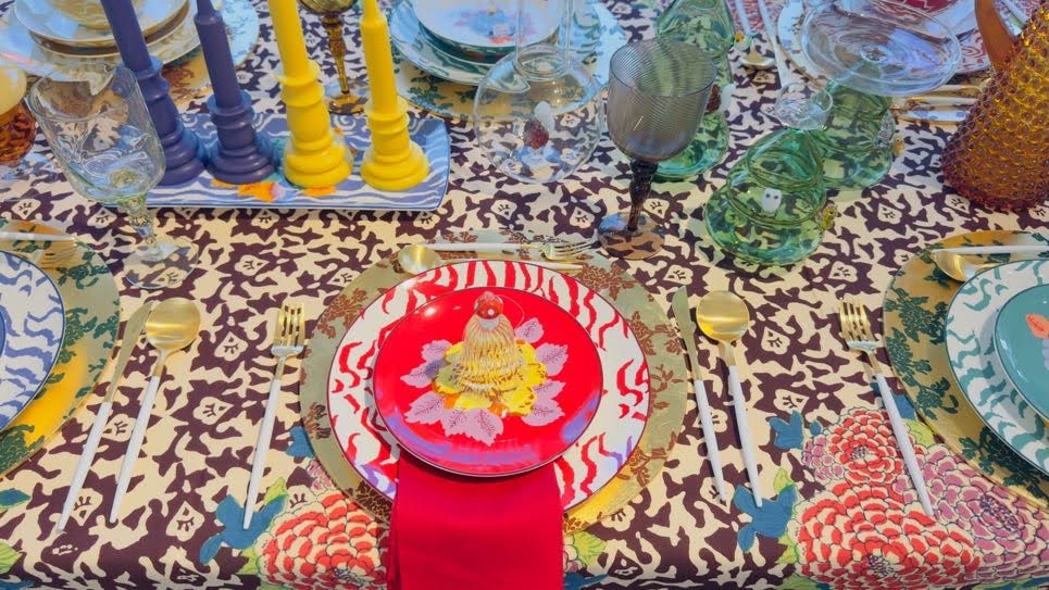 Indian Tiger Gold Porcelain Plates Set of 3 - Red