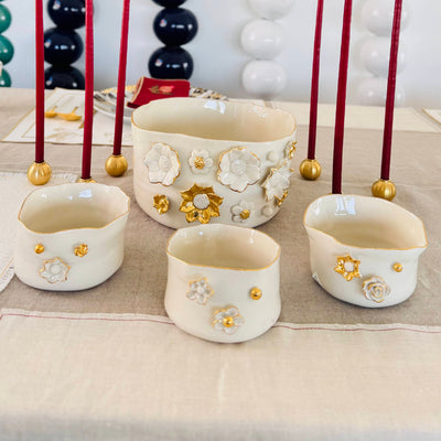 Ceramic Bowl with Gold Flowers