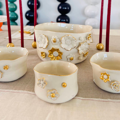 Ceramic Bowl with Gold Flowers