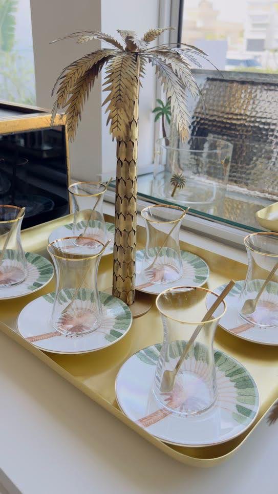 Zarina Palm Pop of Color Tray with Handles