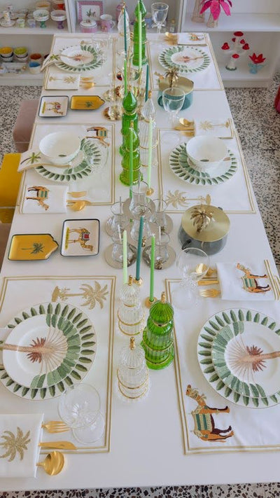 Camel Napkin Green & Gold