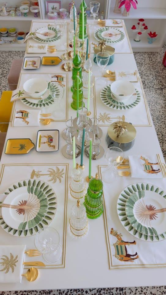 Camel Napkin Green & Gold