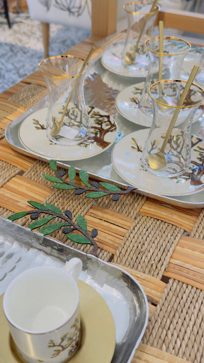Tray.Aluminium with Olive Branch Handles - Silver