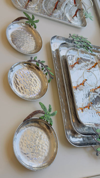 Platter Aluminium with Palm Tree  - Silver