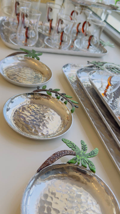 Platter Aluminium with Palm Tree  - Silver