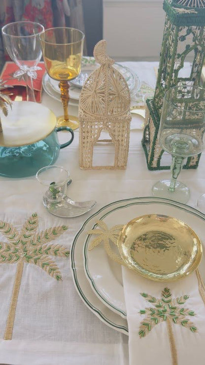 A Table Beaded Linen Napkin White - Palm Tree