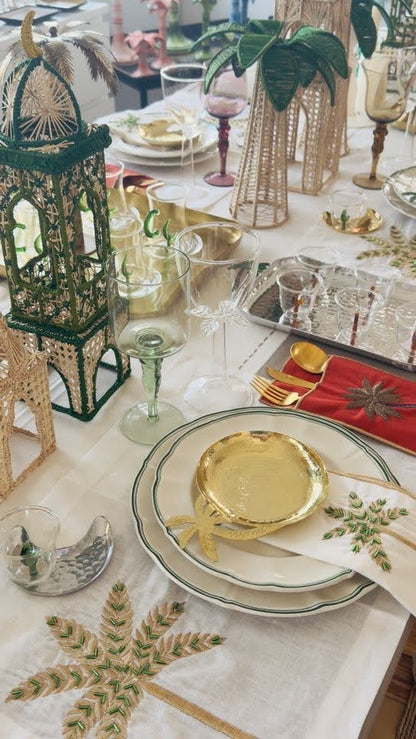 A Table Beaded Linen Napkin White - Palm Tree