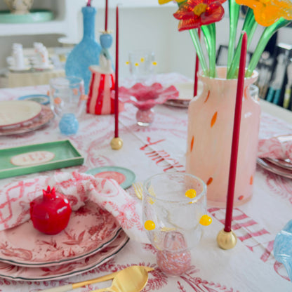 Dotty Yellow & Pink Glass Tumbler