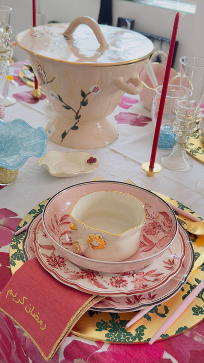 Ceramic Painted Soupiere with Cover - Nude with Gold Rim