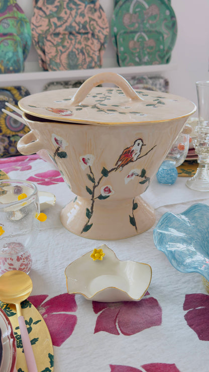 Ceramic Painted Soupiere with Cover - Nude with Gold Rim