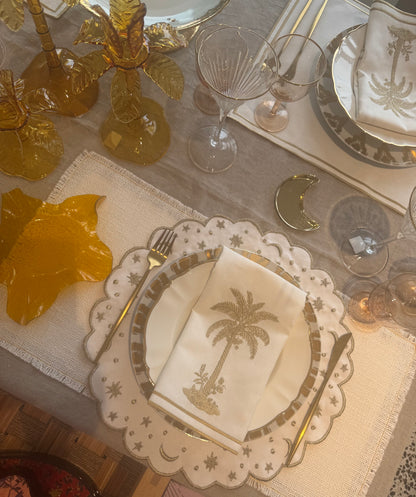 A table Embroidered Scalloped Placemat - Moons & Stars