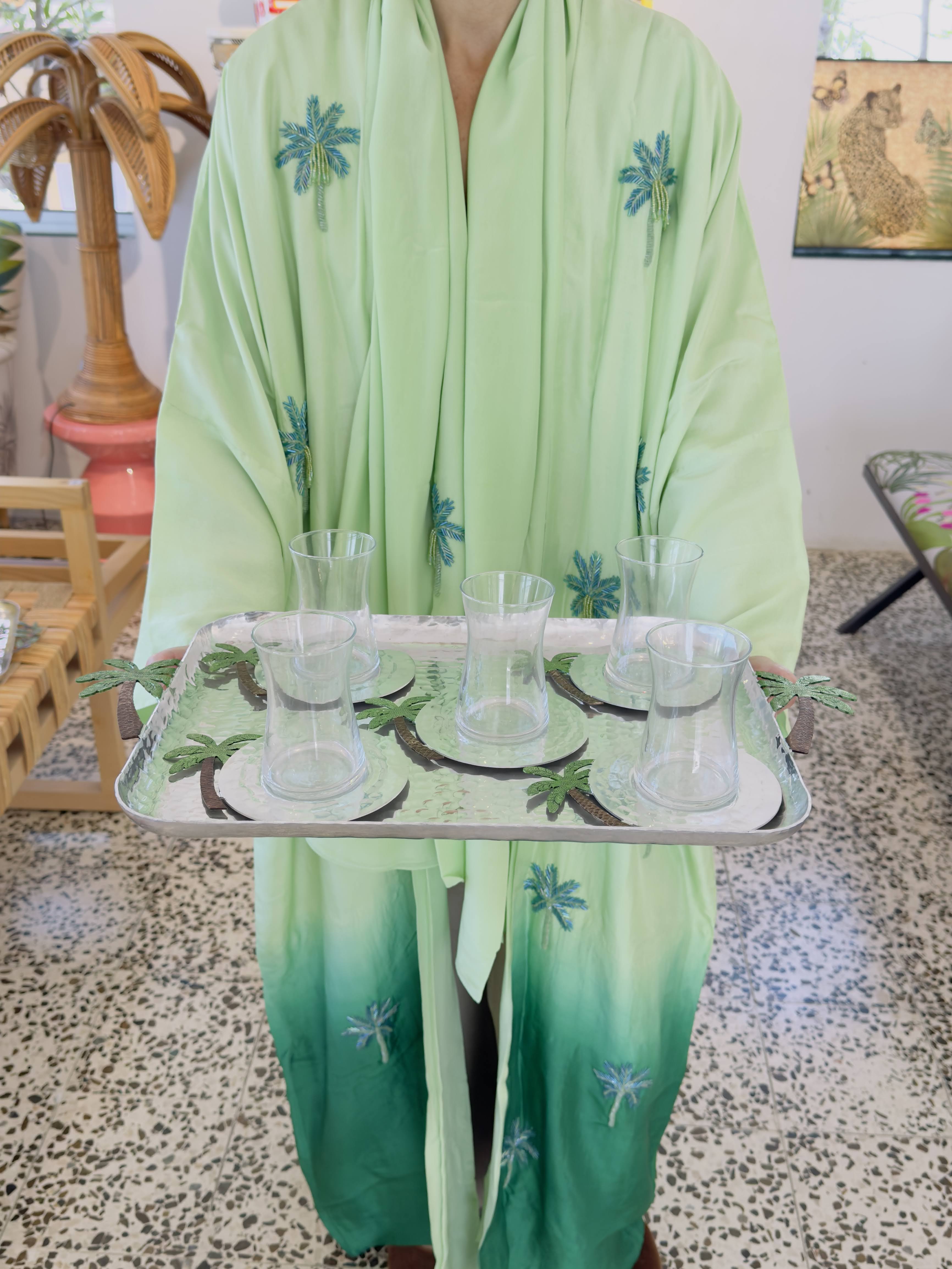 Tea Cup Aluminium with Palm Tree  - Silver