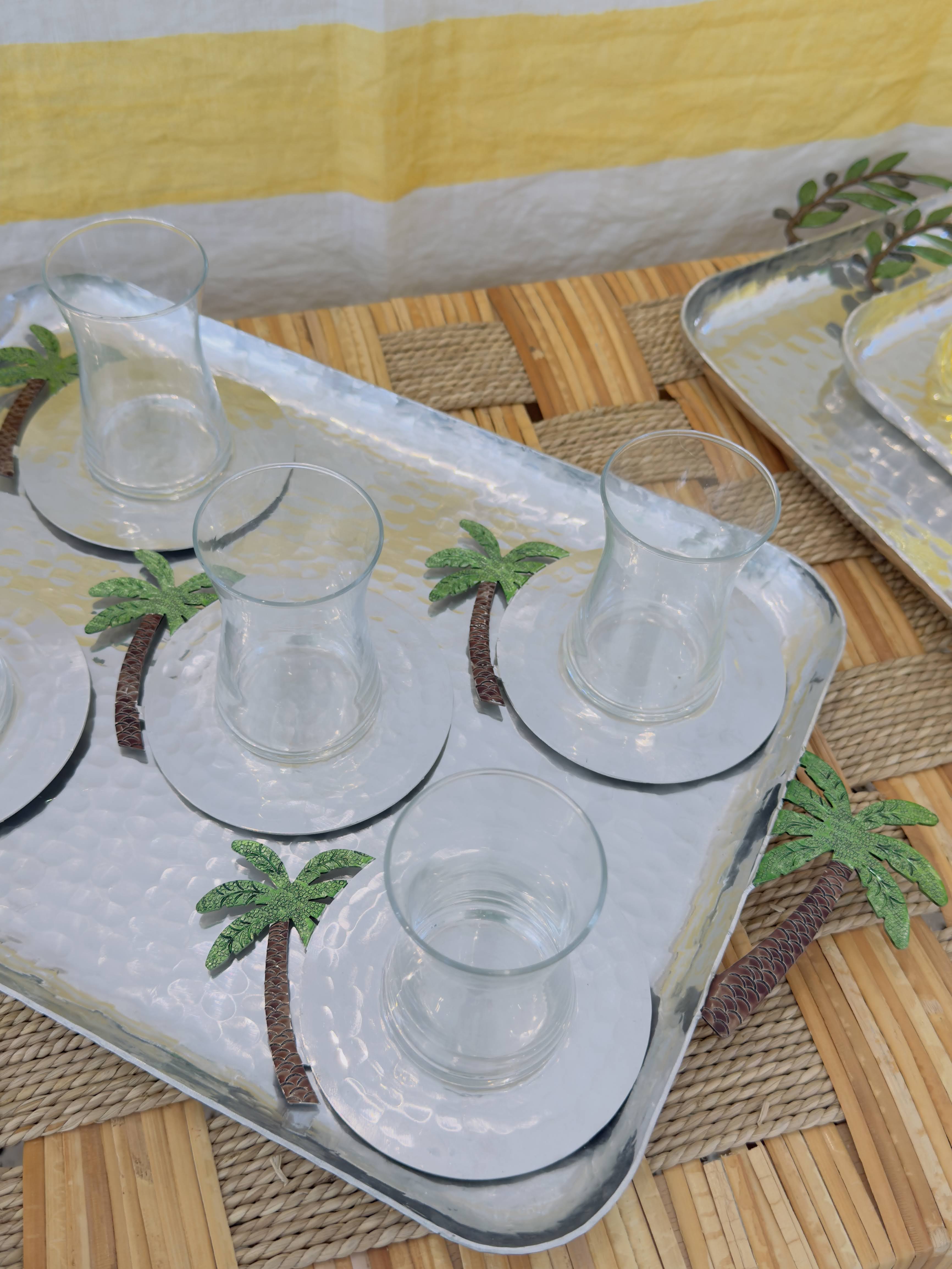 Tea Cup Aluminium with Palm Tree  - Silver