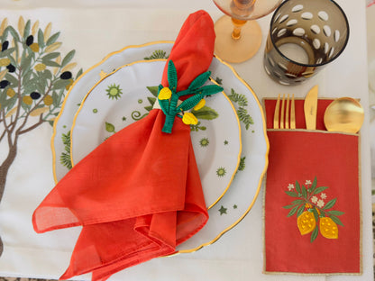 A Table Embroidered Cutlery Pouch - Lemon
