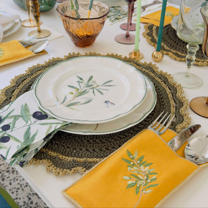 A Table Embroidered Cutlery Pouch - Olive Branch