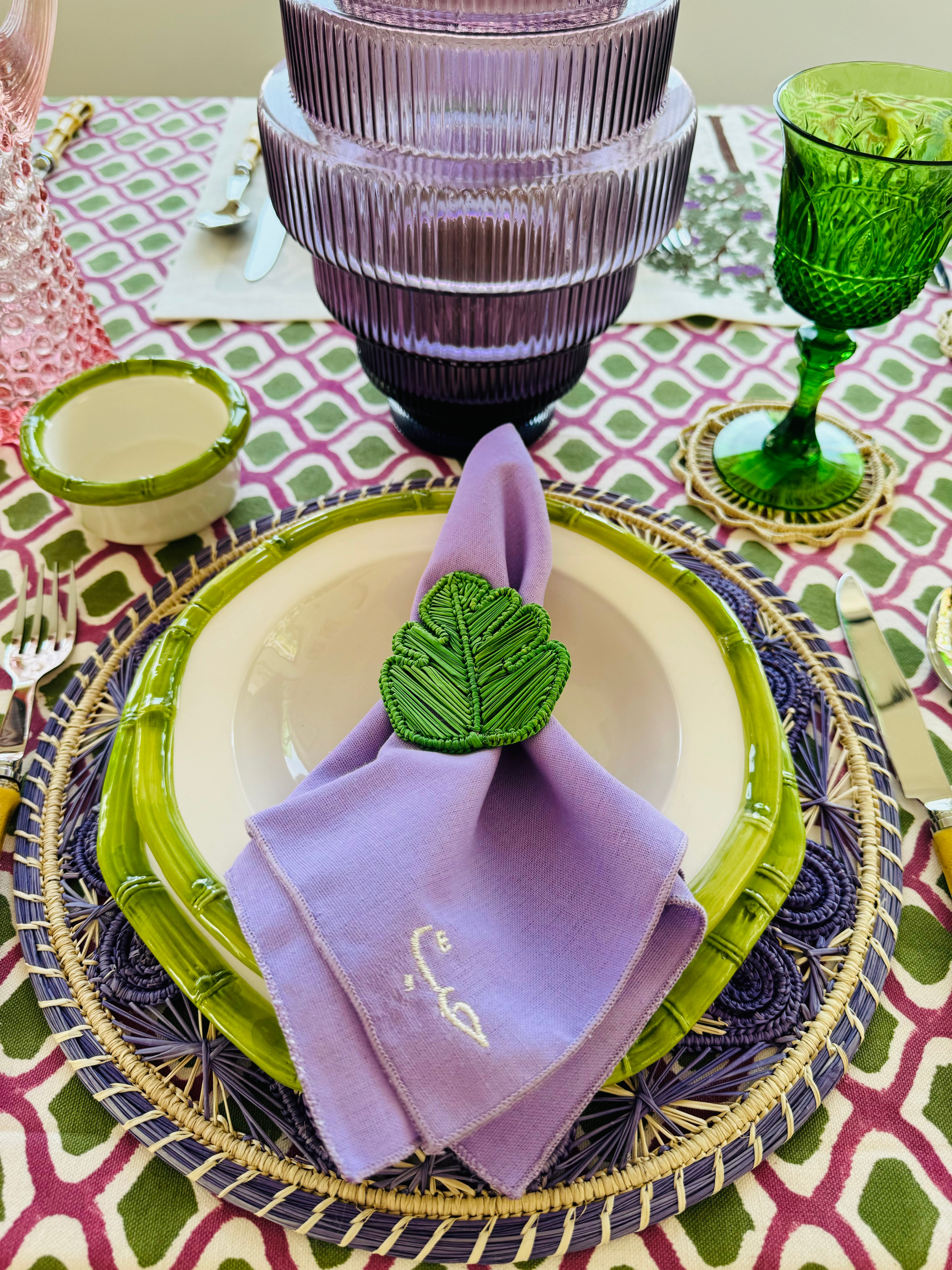 Les Ottomans Bamboo Porcelain Dinner Plate - Green