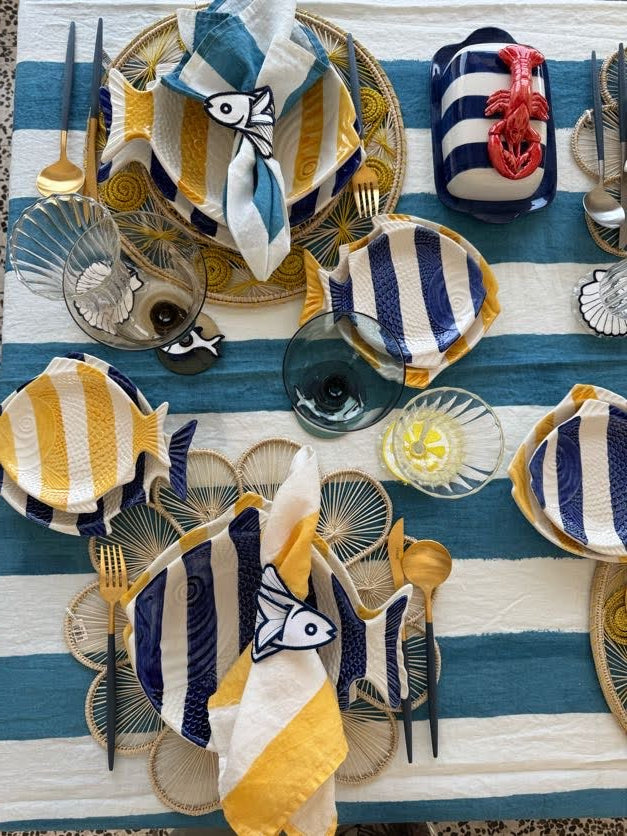 Fish Shaped Hand Painted Ceramic Plate Blue