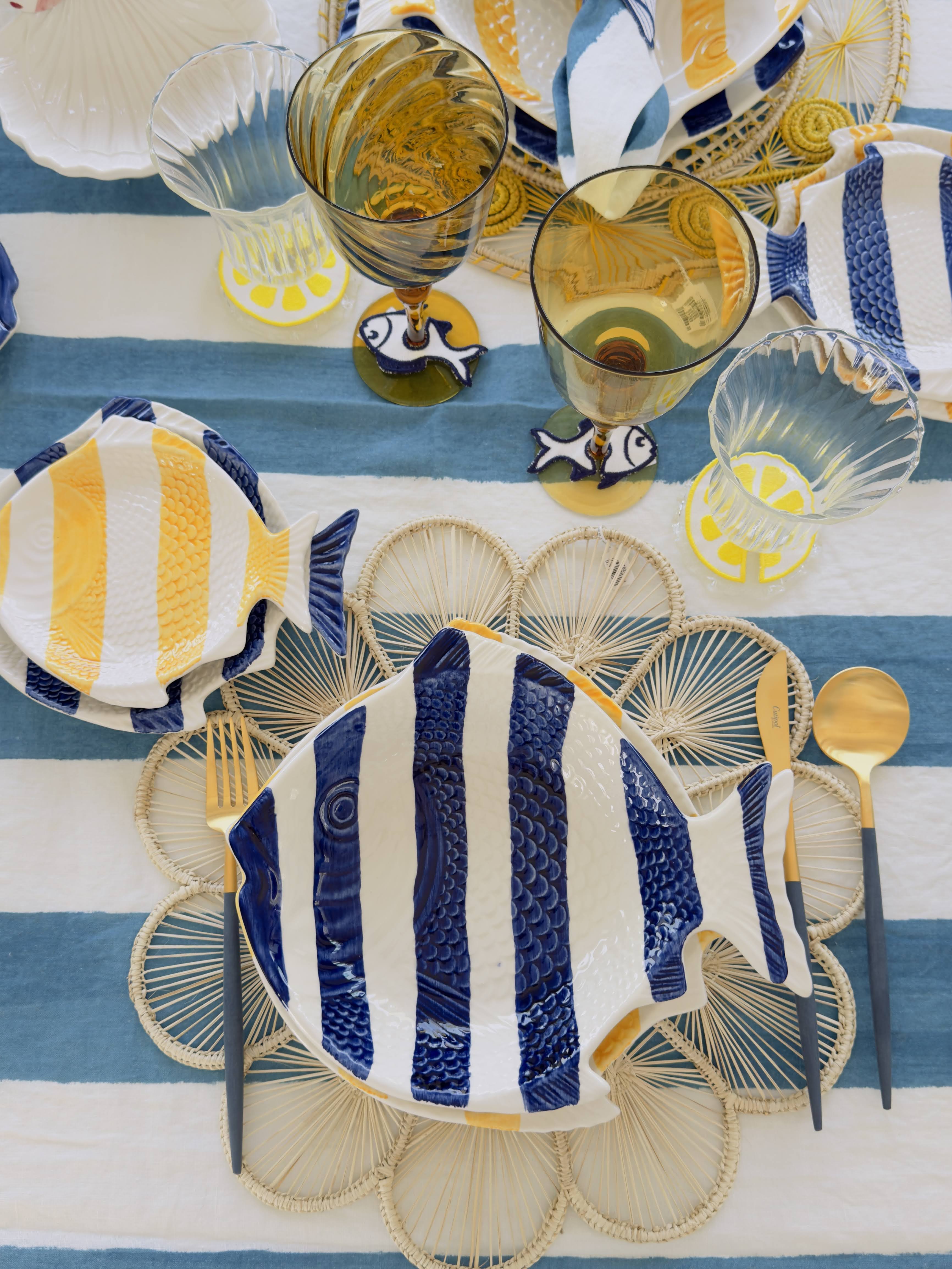 Fish Shaped Hand Painted Ceramic Plate Blue