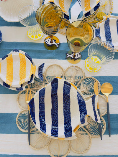 Fish Shaped Hand Painted Ceramic Plate Blue