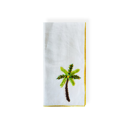 A Table Beaded Linen Napkin - Palm Tree