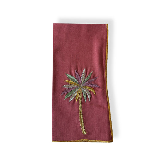 A Table Embroidered Linen Napkin Pink - Multicolored Palm Tree