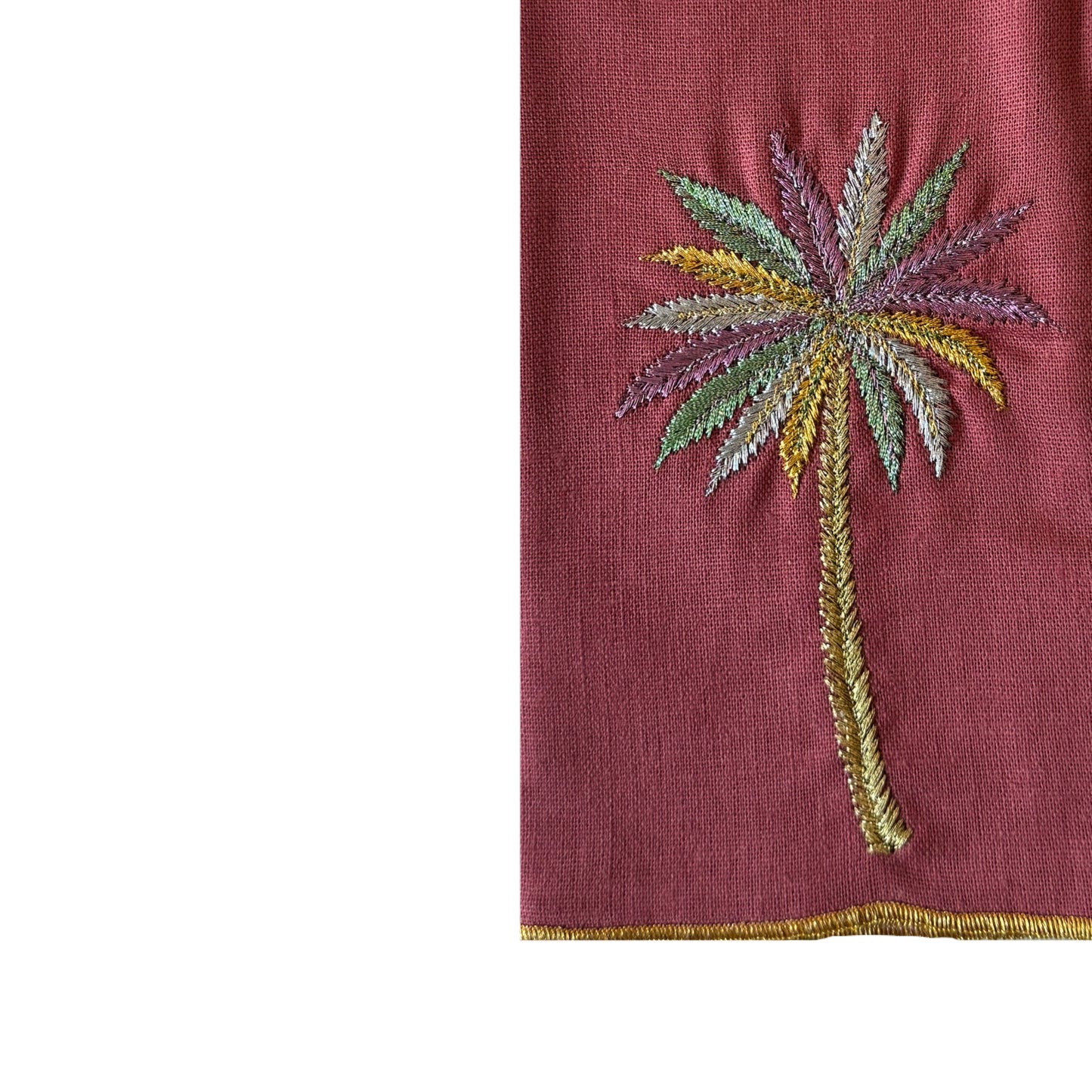 A Table Embroidered Linen Napkin Pink - Multicolored Palm Tree