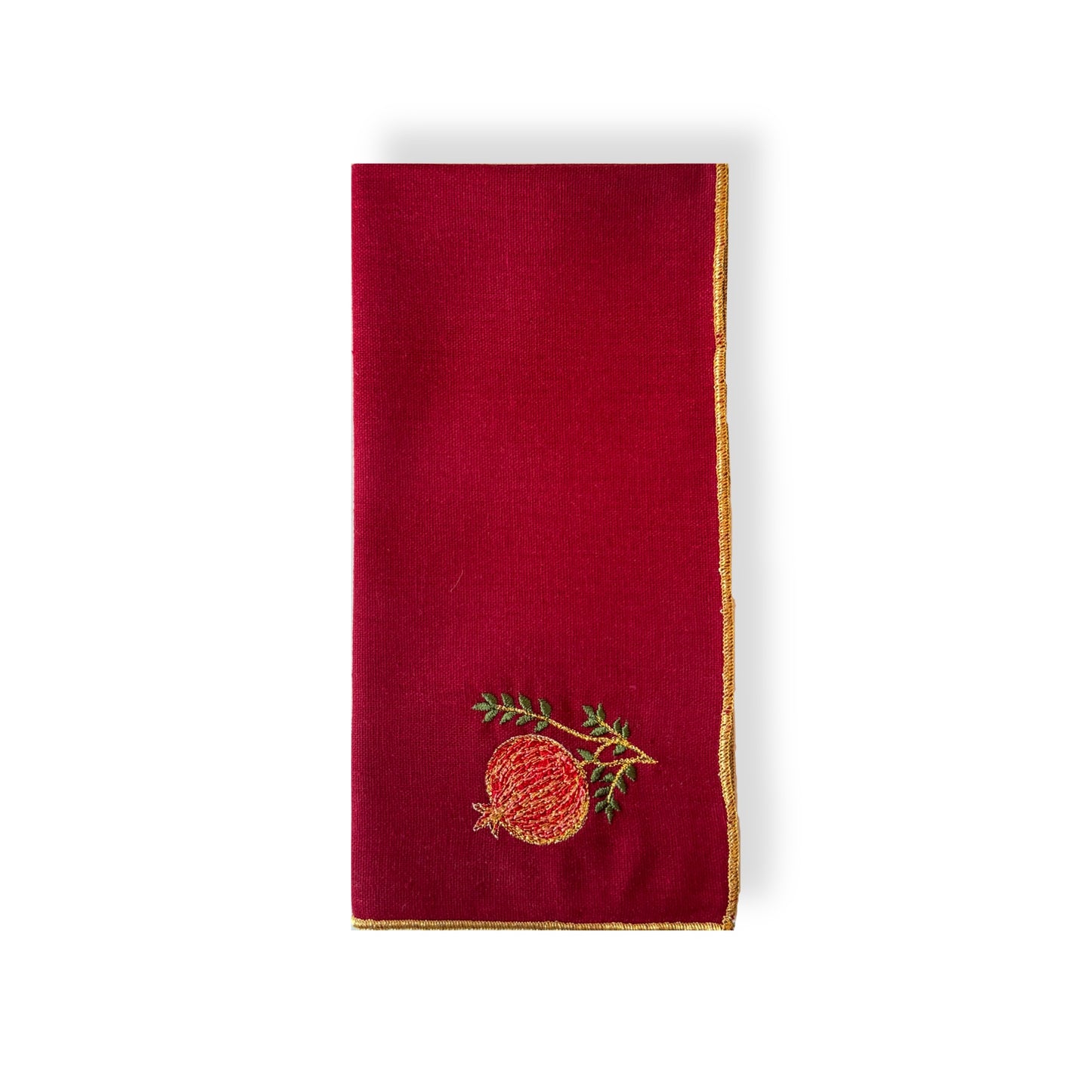 A Table Embroidered Linen Napkin  Red - Pomegranate