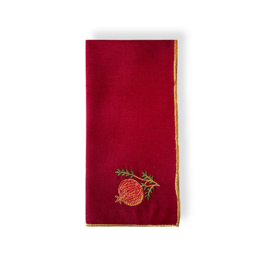 A Table Embroidered Linen Napkin  Red - Pomegranate