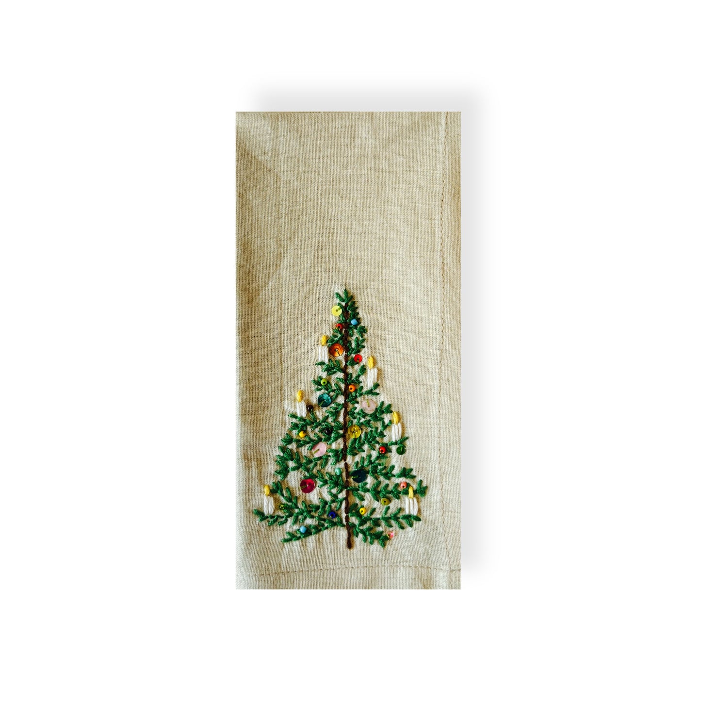 A Table Embroidered Linen Napkin - Xmas Tree