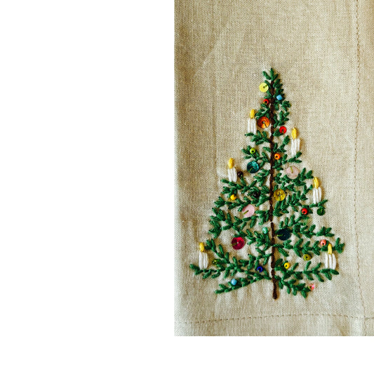 A Table Embroidered Linen Napkin - Xmas Tree