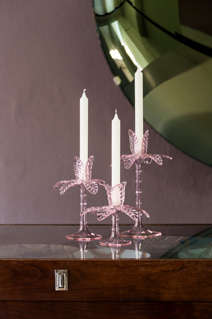 Las Palmas Hand Blown Glass Candle Holder - Pink