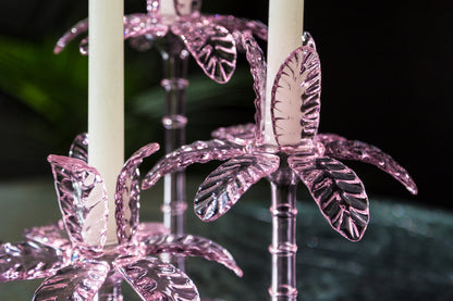 Las Palmas Hand Blown Glass Candle Holder - Pink