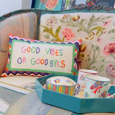 Good Vibes or Good Byes Needlepoint Cushion