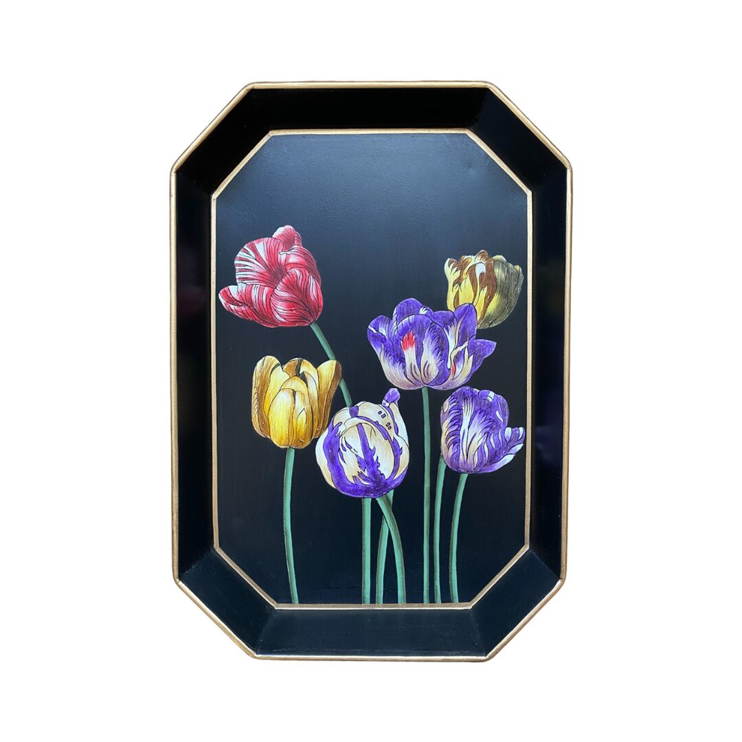 Les Ottomans Rectangular Painted Iron Tray - Tulips