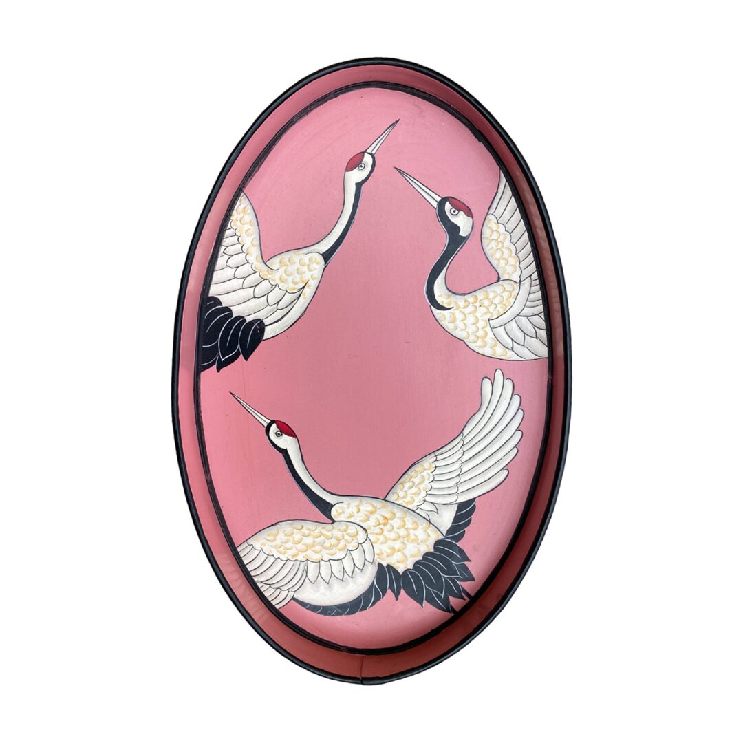 Les Ottomans Oval Painted Iron Tray - Herons