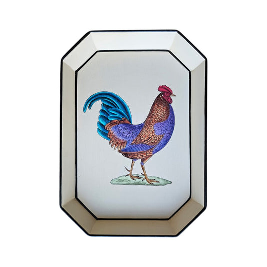 Les Ottomans Rectangular Painted Iron Tray - Rooster